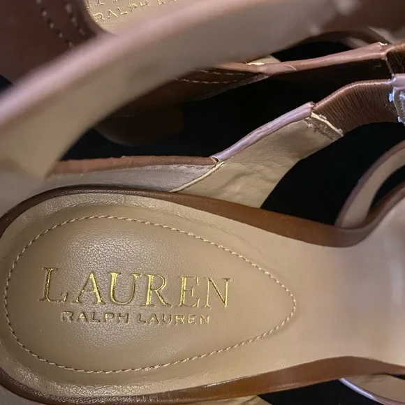 Ralph Lauren Tan Strappy Block Heels - Picture 8 of 9